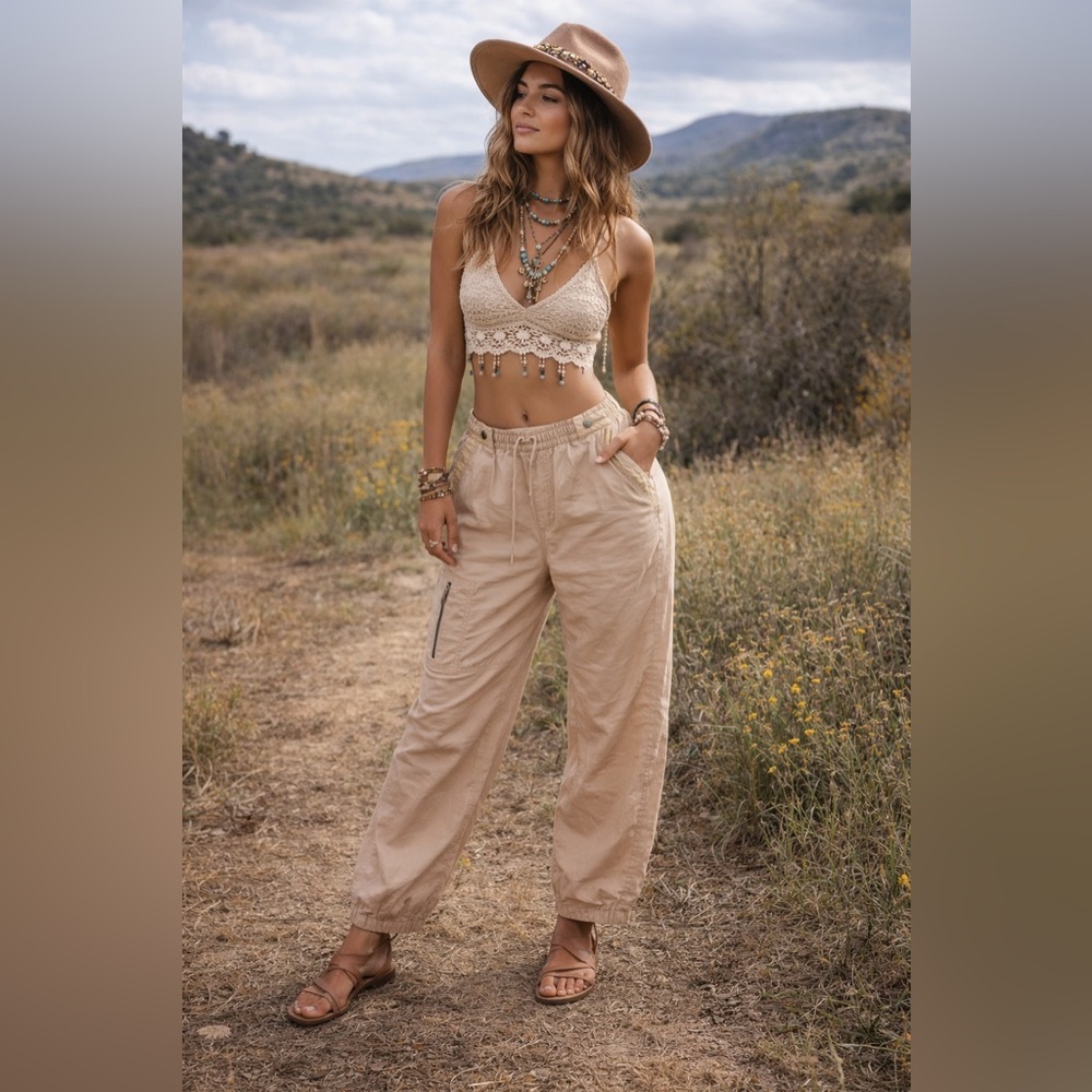 FP Movement Free People Tan Track Pants XS Boho Cargo Joggers Athleisure